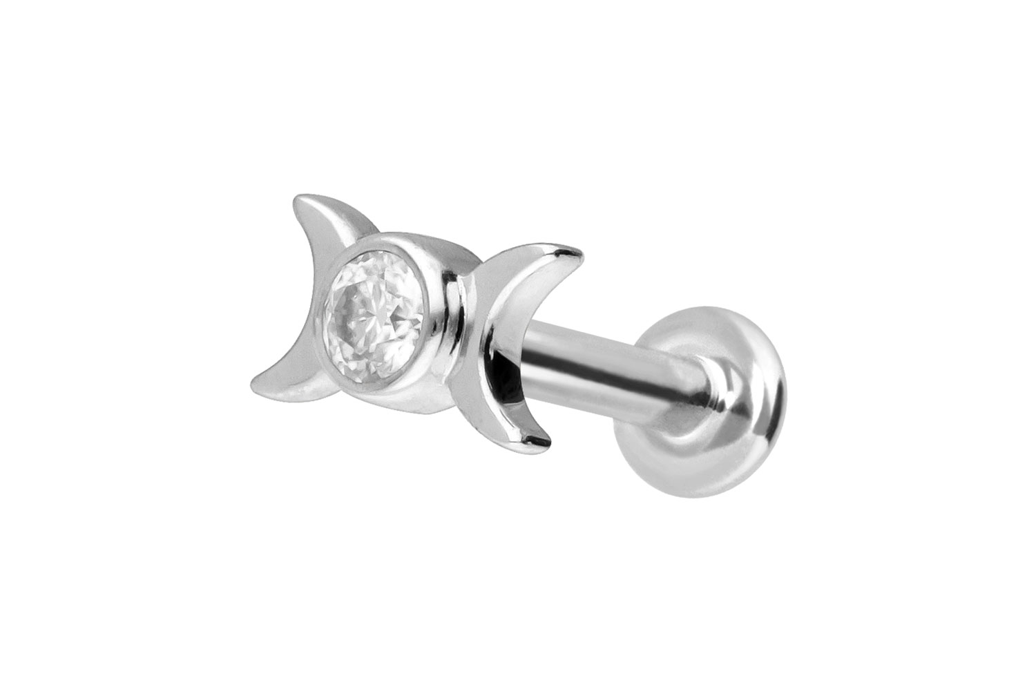 14 Karat Gold Labret Piercing mit Innengewinde MOISSANIT + 2 MONDE